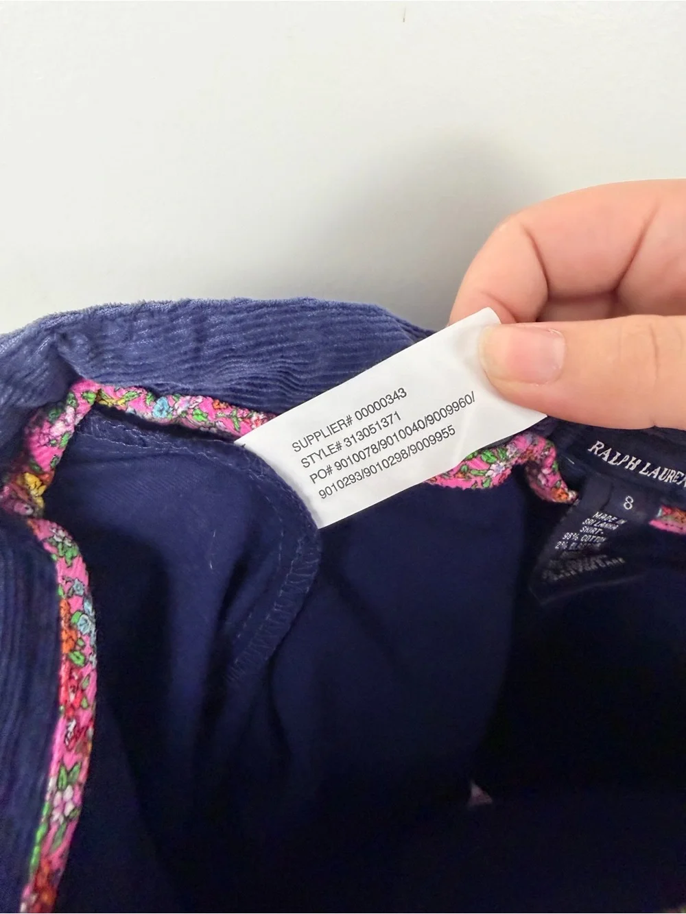 Girls Ralph Lauren Navy Blue Corduroy Mini Skirt size 8